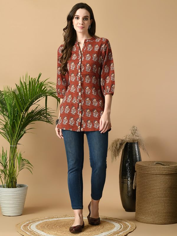 Image of Meesan Women's Casual Ethnic 3 /4 Sleeve Printed Tunic