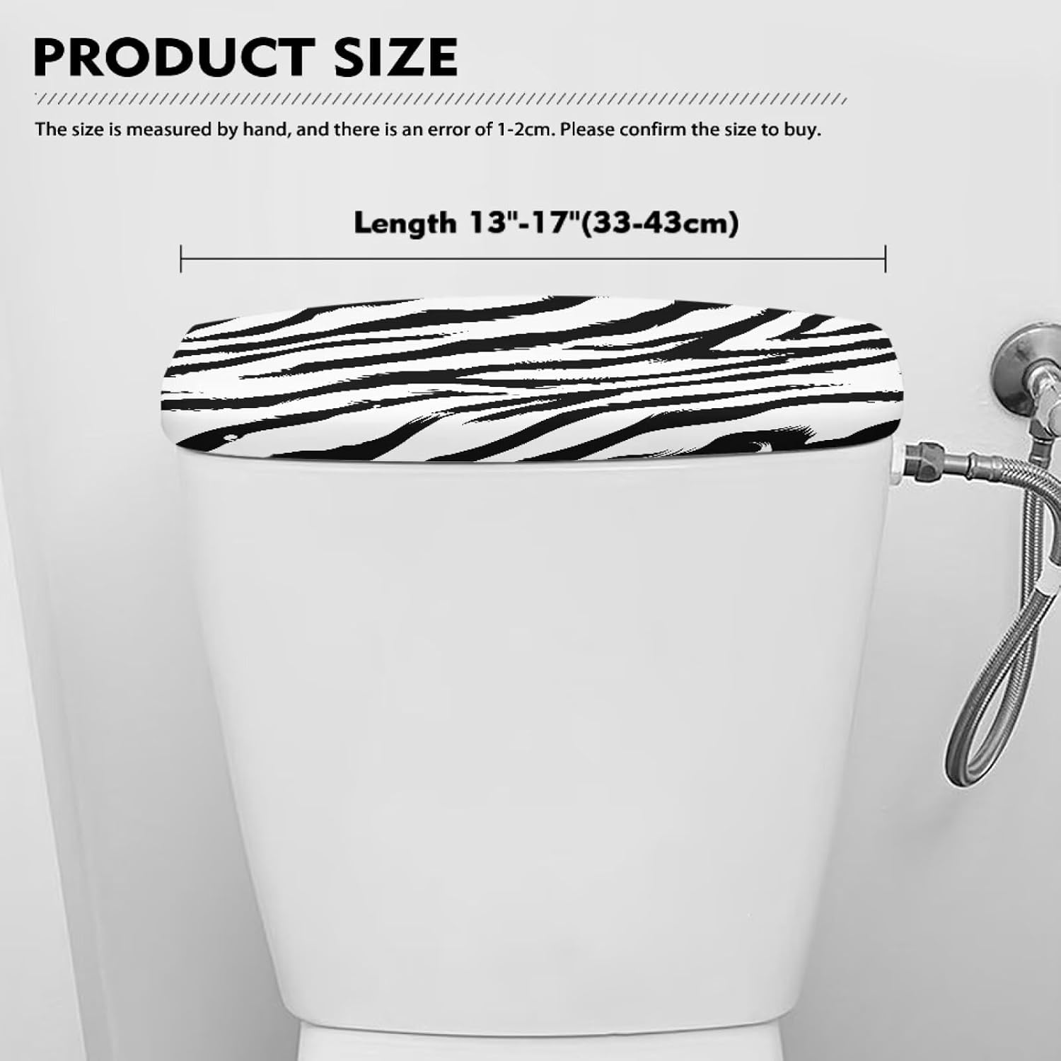 Zebra Stripes Printed Toilet Tank Lid Cover with Elastic Edge, Dust-Proof Easy Cleaning Toilet Tank Cover Replacement for Bathroom, Black and White