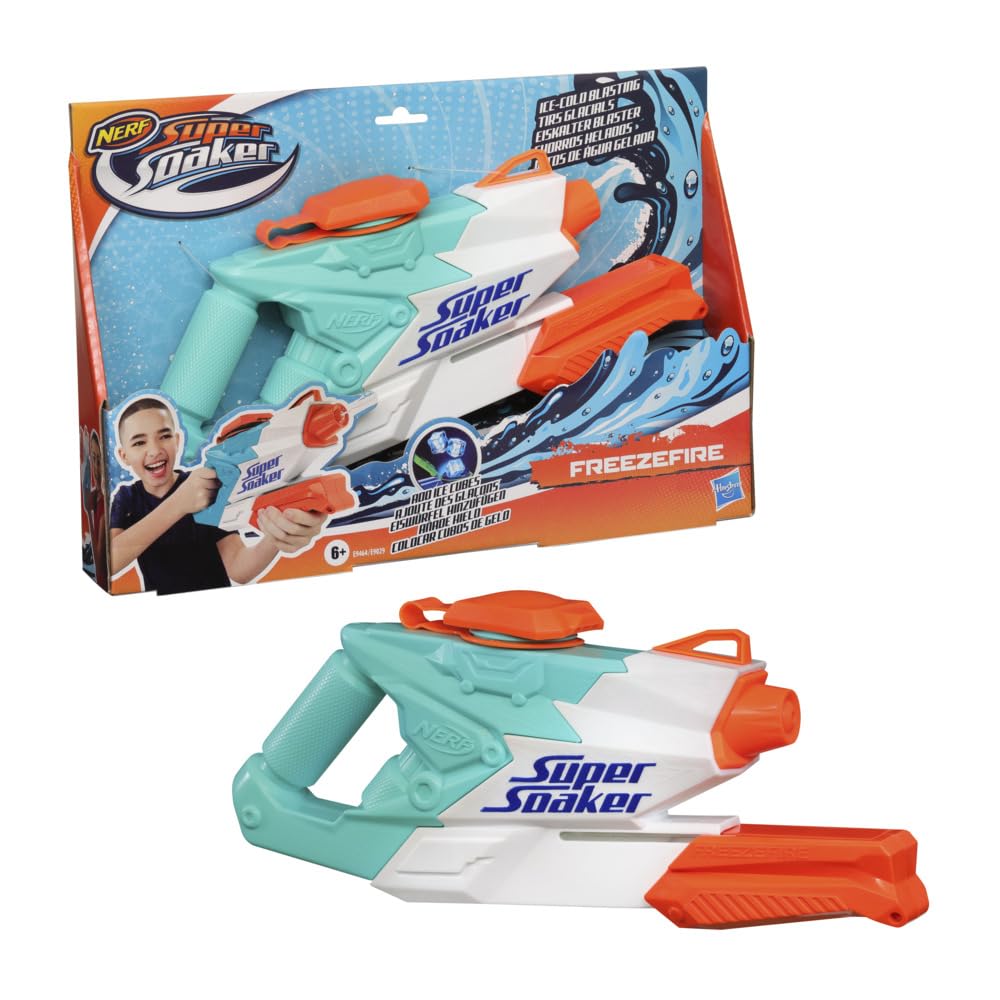 Nerf Super Soaker FreezeFire Water Blaster | Add Ice Cubes for Ice-Cold Blasting | 591 ml | Water Blast Range-38 feet | Pichkari-Outdoor Water Games | Branded Toy Pichkari for Holi | Kids Ages 6+