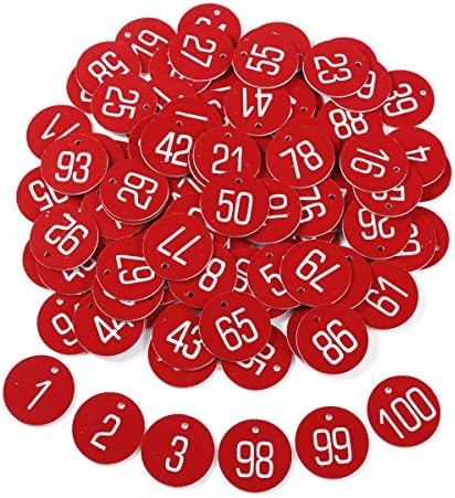 Hamimelon Laser Engraved Numbered Tags w/Key Ring Acrylic Id Tags for Organizing 50-100 Pieces Red 1-100