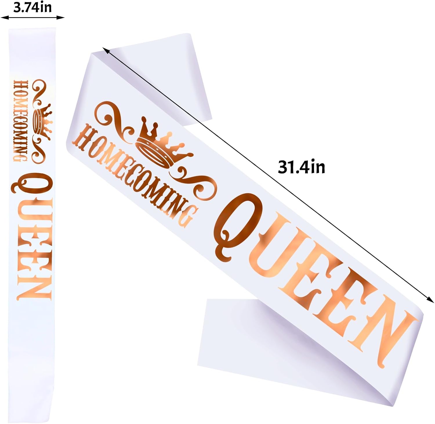 2 Pcs Homecoming King and Queen Sashes With Gold Foil - Funny Party Prom Sash for High School Dance Court (Black + White)