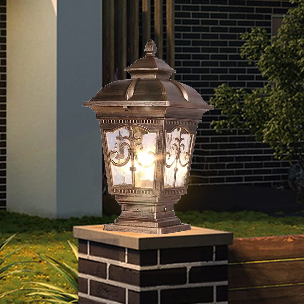Photo 1 of PTOUG Outdoor Column Lights, Traditional Waterproof Garden Post Light Aluminum Modern Fence Pillar Lamp Outdoor External Patio Landscape Glass Post Lantern E26 Fixture Bronze