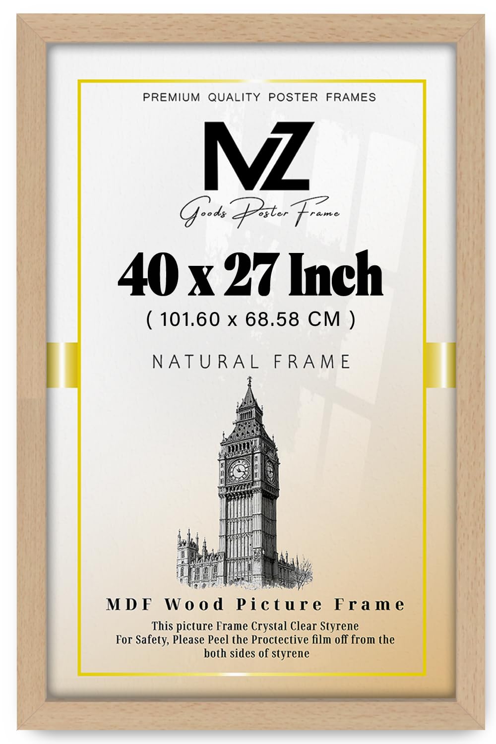 MZ GOODS | MDF Picture Frame (101.60 x 68.58 CM) 40x27 Inch Ideal for Posters, Pictures & Home Décor, MDF Finish, Portrait & Landscape Hanging Hooks [ Beech ]