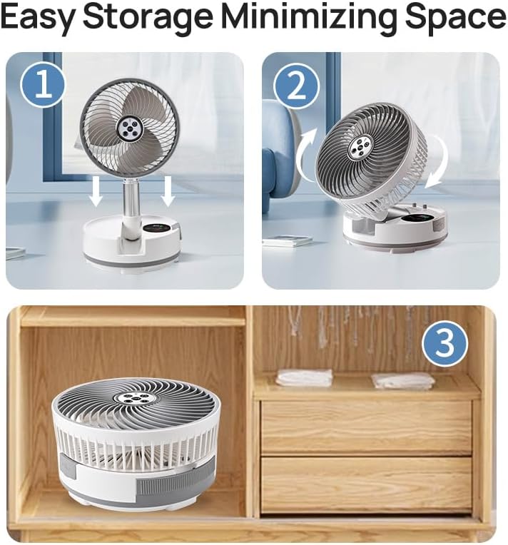 Miniatura 8 de Ventilador portátil de 8 pulgadas, funciona con pilas, ventilador recargable oscilante con 20000 mAh, luces LED de control remoto, tiempo de