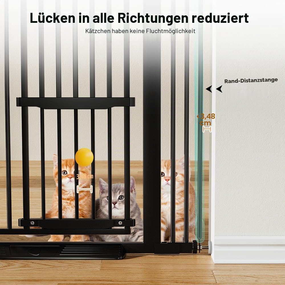 COMOMY 180 cm Extra Hoch Türgitter Katze/Hund, 75-110 cm Extra Breit Türschutzgitter mit Verstellbarer Katzenklappe, Tierschutzgitter Ohne Bohren für Treppen, Türen, Küche (Schwarz)