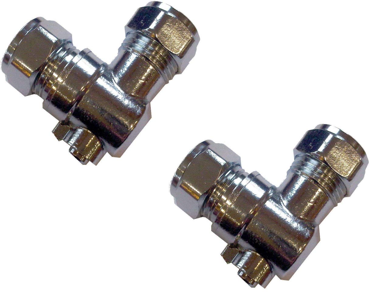 15mm Angled Isolating Valve Compression 90 Degree Elbow Chrome - Pack of 2