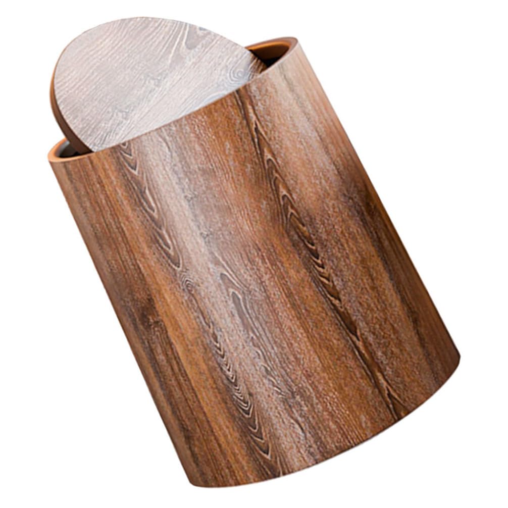 Luxshiny Mülleimer mit Schwingdeckel Runder in Holzoptik 15l für Zuhause