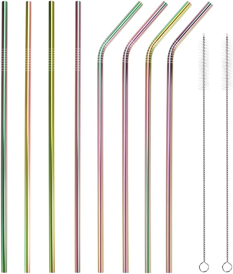 Stainless Steel Straws, Blingco Reusable Straws Metal Drinking Straws Ultra Long 10.5 inch Rainbow Straws Fits all 20oz 30oz Tumblers Yeti Ozark Trail Rtic Tumblers