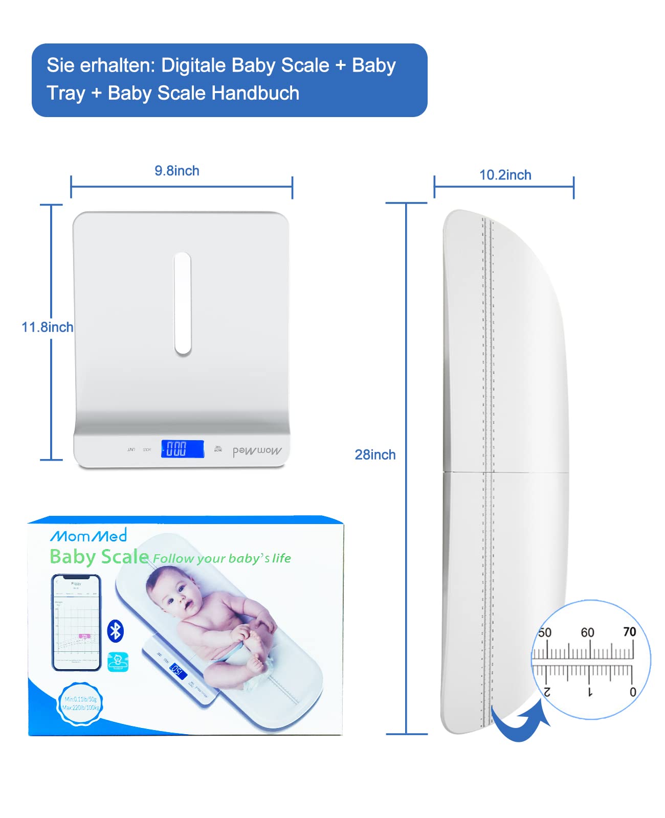 Bilancia digitale per bambini Bluetooth, bilancia multifunzione per animali domestici e bambini piccoli in libbre e once, con app Baby Fit