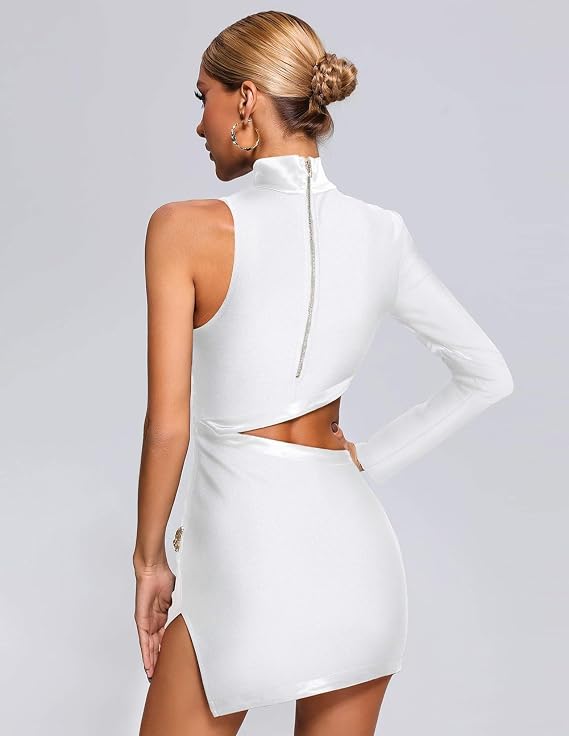 BELLA BARNETT One Shoulder Cutout Mini Long Sleeve Bodysuit