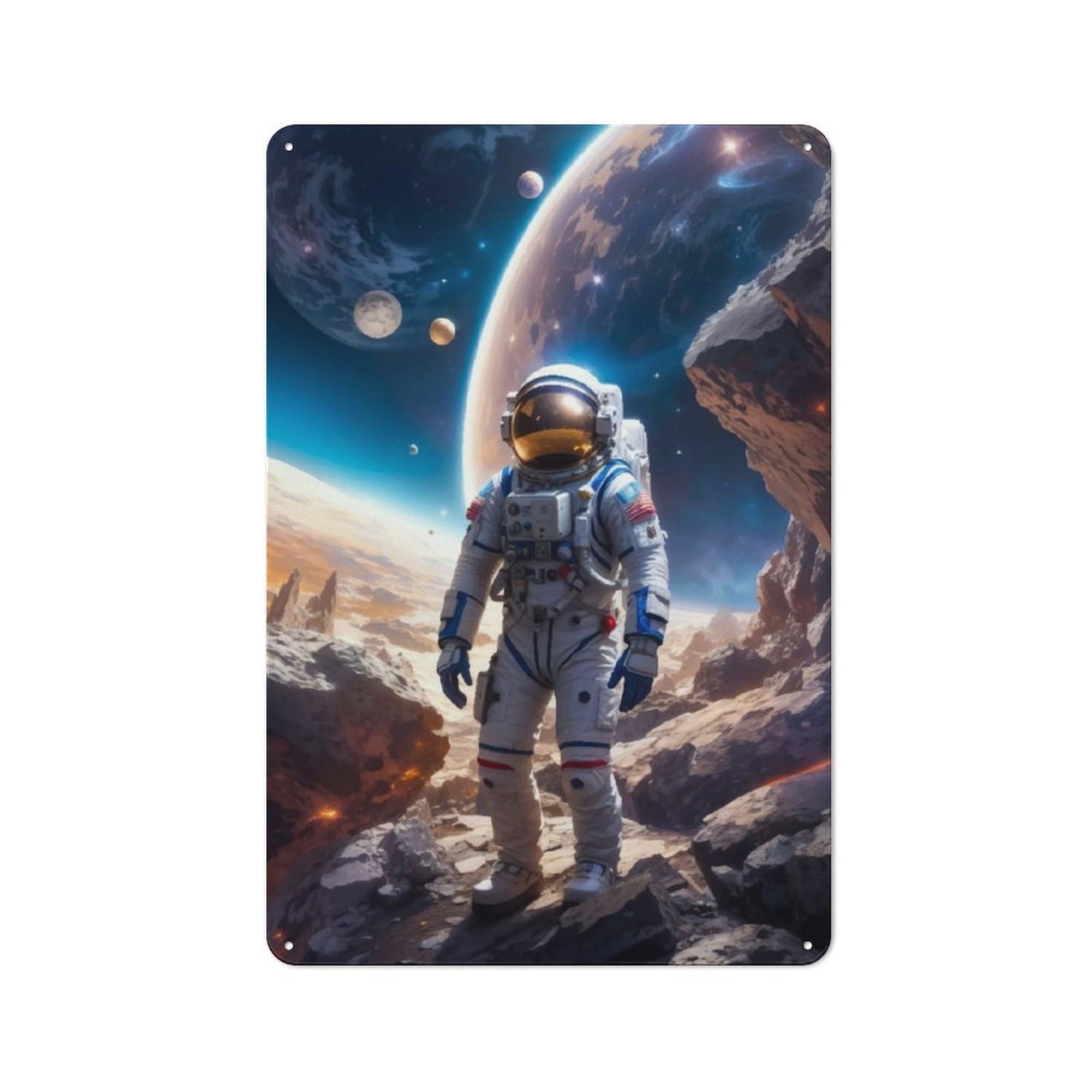 Junmoney Space Walker For Home Office Or Studio, Retro Tin Wall Plaque 30X20cm, A Housewarming Gift For Creative Workspace Decorators