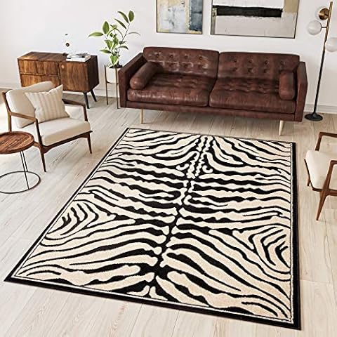 TAPISO Alfombra Salón Habitación Moderna Negro Crema Piel Animal Cebra Cover