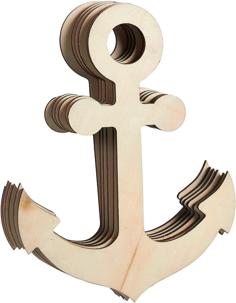 Unfinished Wood Cutout - 6-Pack Anchor Shaped Wood Pieces for Wooden Craft DIY Projects, Home Decoration, 11.625 x 8.8 x 0.19 inches