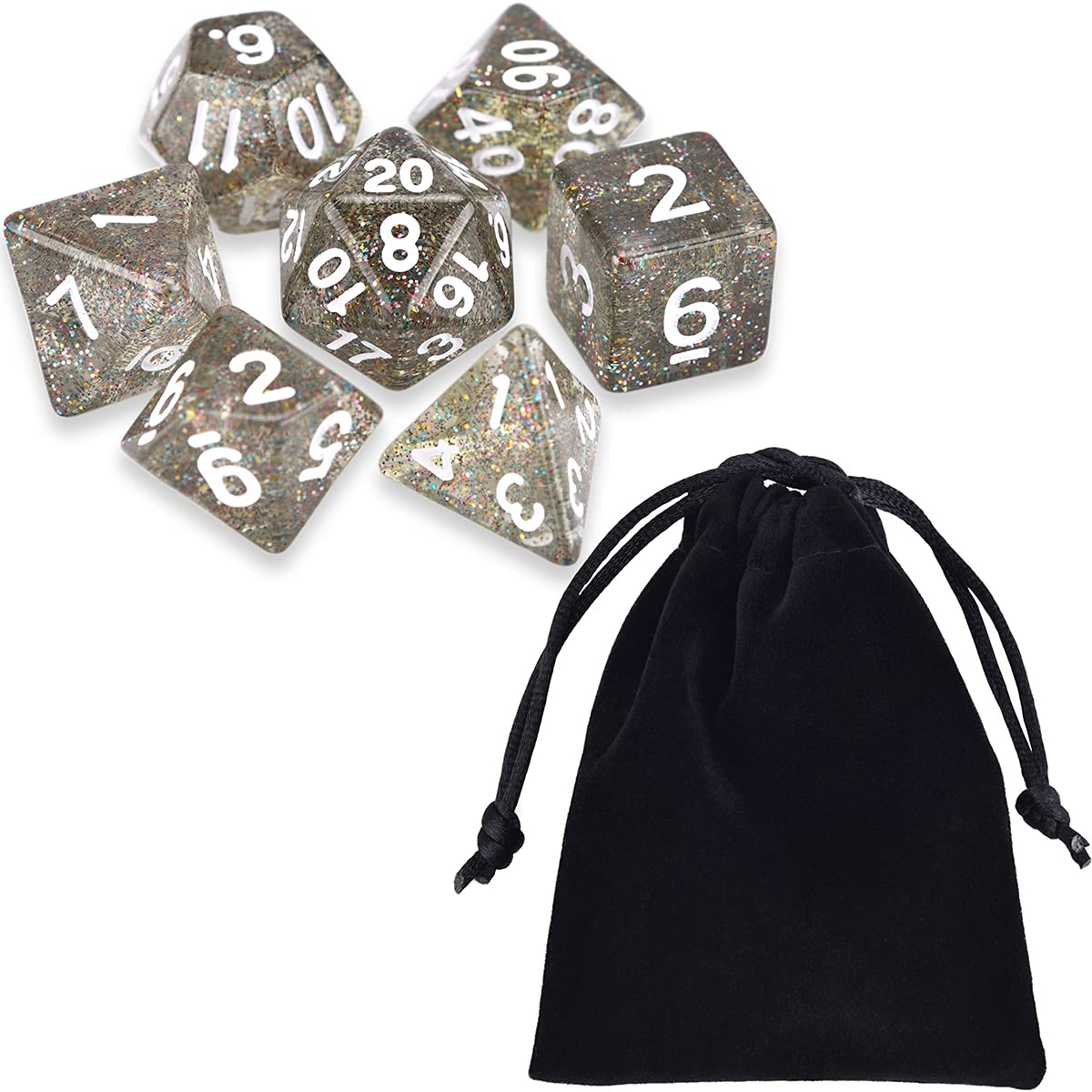 MURUI ZX Glitter Polyhedral 7-Piece DND Dice Set D4 D6 D8 D10 D