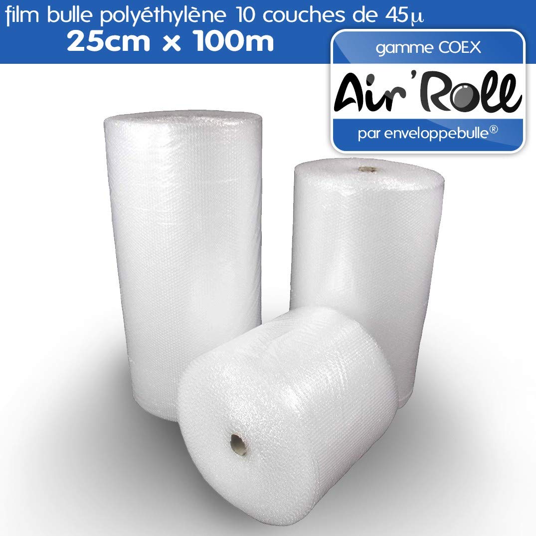 enveloppebulle Lot de 6 rouleaux de film bulle d'air largeur 25cm x longueur 100m - gamme Air'Roll COEX