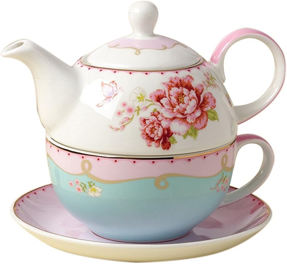 Jusalpha® Fine Bone China Teapot for One, Rose Teapot and