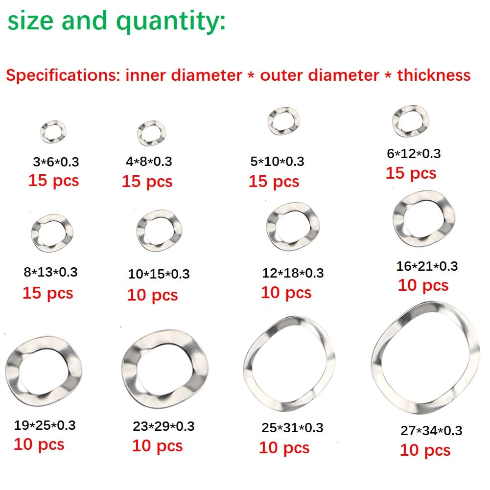 145 Rondelle Ondulate In Acciaio Inox 304 &ndash; Set 12 Misure Da M3 A M27