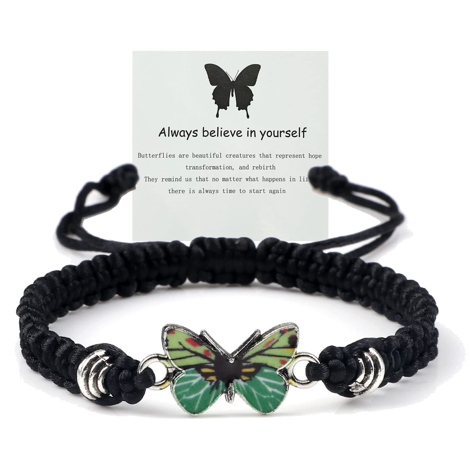 Always Believe in Yourself Butterfly Bracelet--Adjustable String Butterfly Bracelets,Adjustable Hand Woven Bracelets,Always Believe in Yourself Butterfly Bracelet Cute Butterfly Charm Bracelets Valentine's Day Jewellery for her,Friendship Couple Bracelets