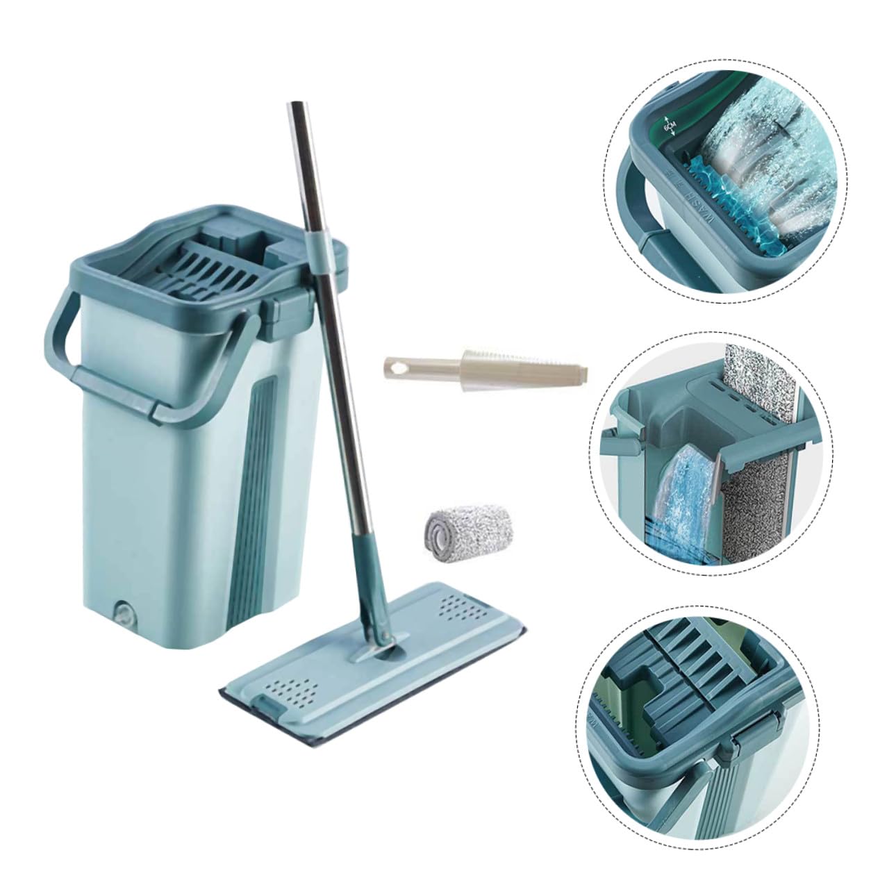 Mop senza Lavaggio in Microfibra Secchio Verde per Pulizia Casa