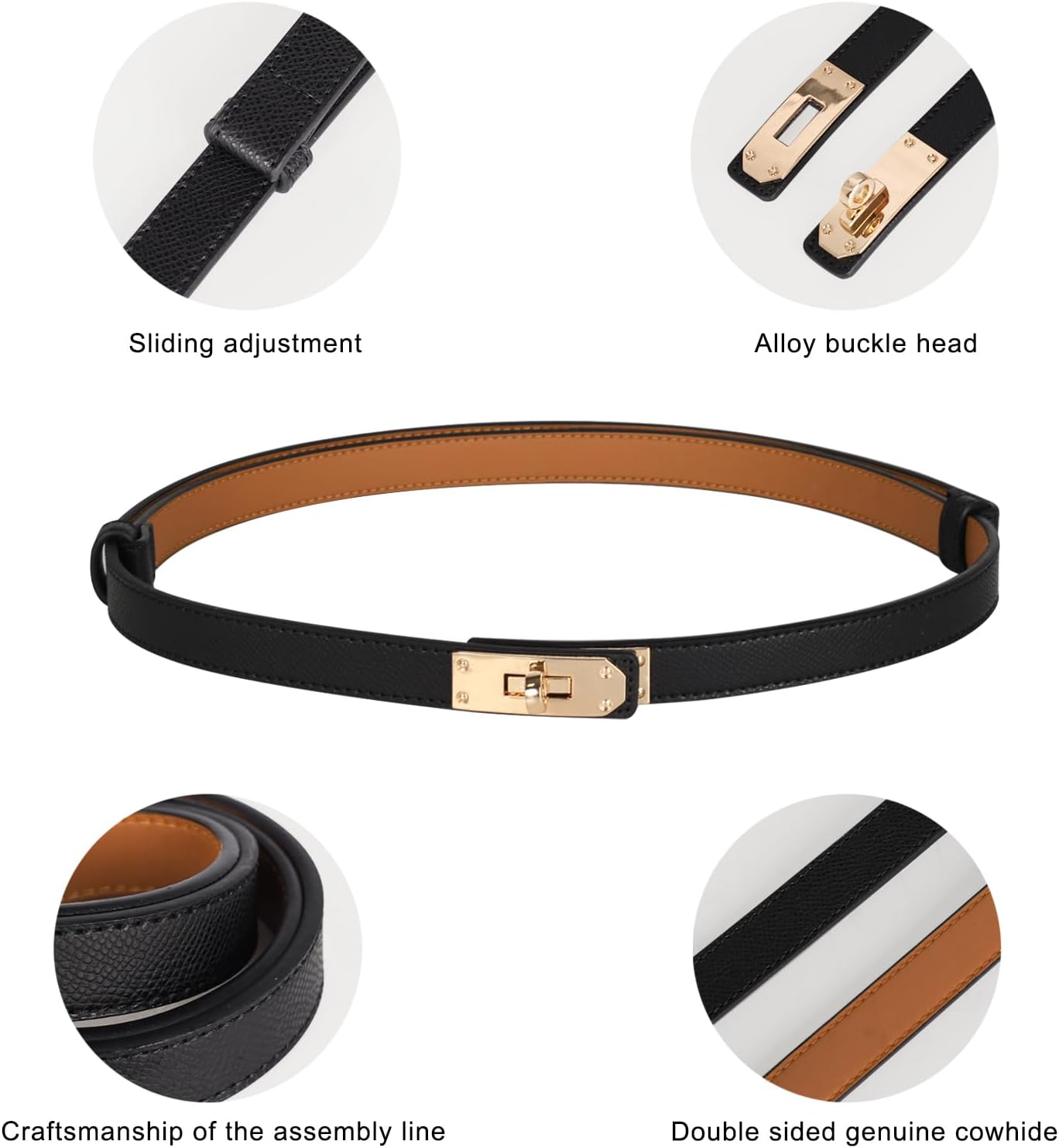 Women's Leather Belt with Buckle - Ideal for Dresses, Jeans, and Coats