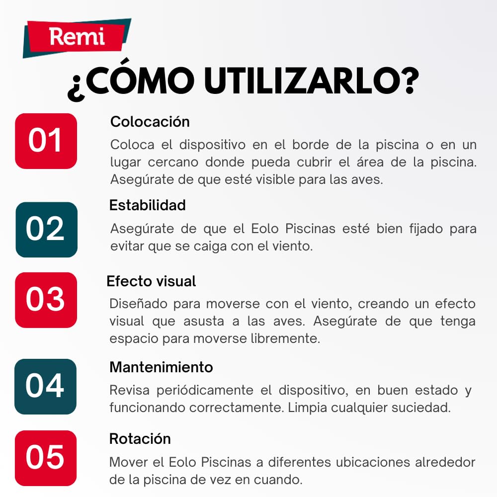 Remi Hogar Eolo Piscinas para ahuyentar Aves | Espantapájaros Eolo destellante para Piscinas | Efectividad estética | Posibilidad del Plegado del Dispositivo | Cubre Las Zonas anexas