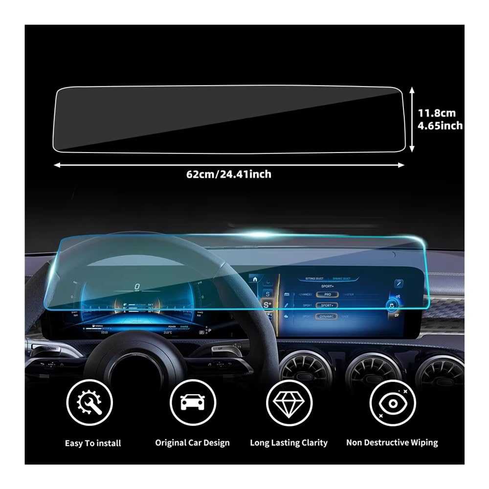 Protector Pantalla GPS Protector de pantalla cristal templado 2 en 1 para la consola central del coche Clase A W177 (2024-2025) con GPS