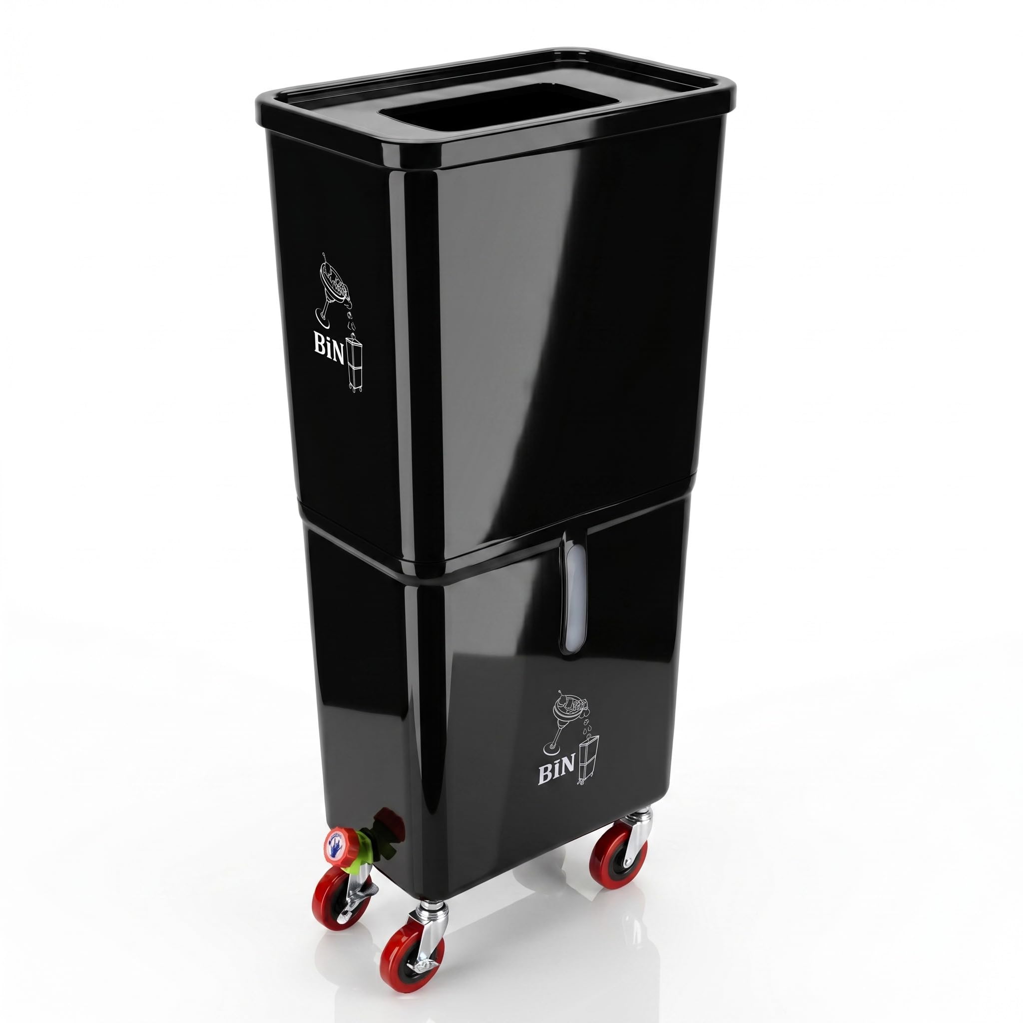Contenedor de basura y líquidos de cinco colores con ruedas de bloqueo, contenedor de bebidas de doble compartimento para bares, restaurantes y eventos, plástico duradero y resistente a