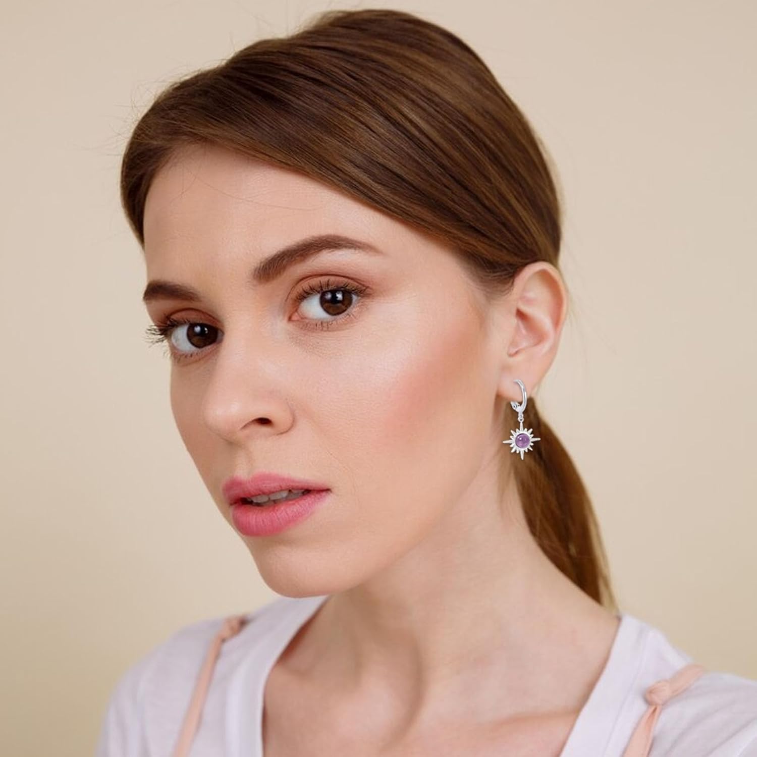 Natural Stone Sun/Fan Earrings Female Gold or Silver Plating Gemstone Beads Earrings Jewelry Gift for Women - Image 2