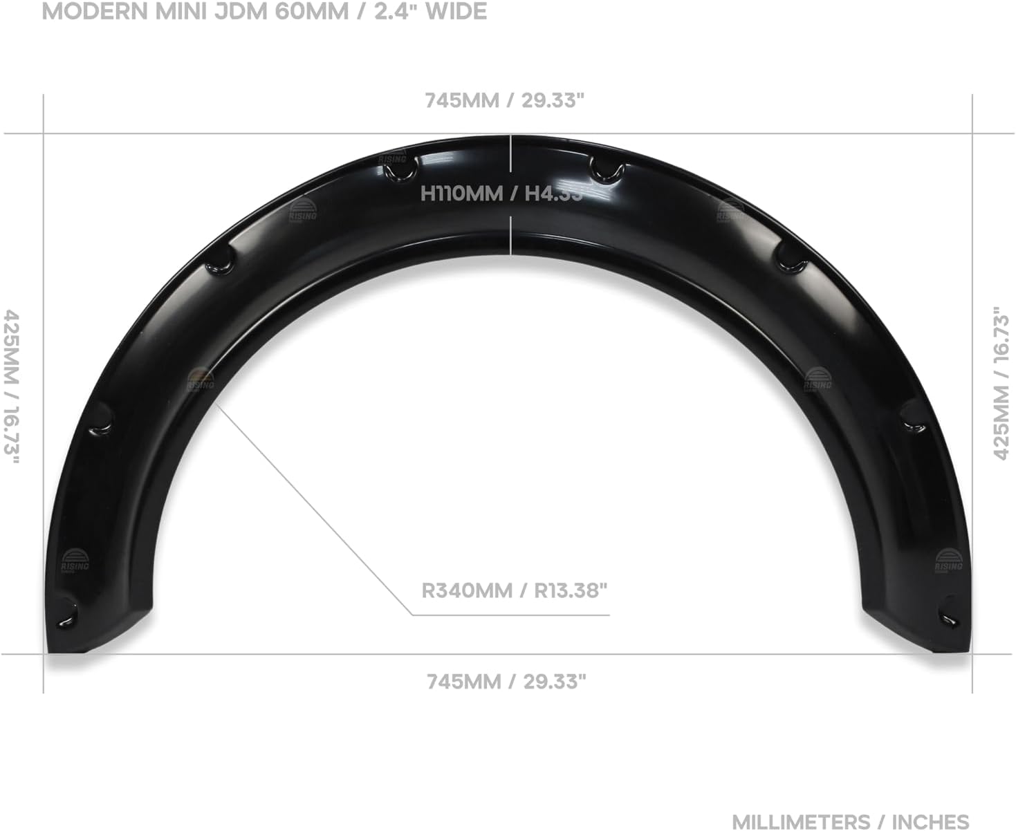 Rising Tuning - Universal JDM Fender Flares Modern style (mini) 2,4 inch (60mm) 2pcs Wide set length 750mm Wheel Arch Overfender Wide Body