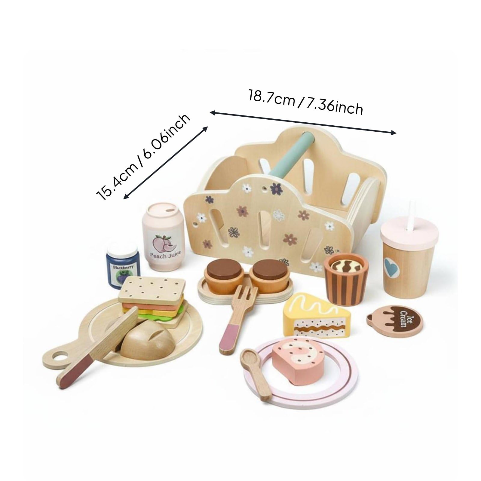 Juego de Picnic Infantil Cocina de Juguete Canasta Madera Pan Set Simulación Rebanable y Sándwich Apilable Aprendizaje Social y Motricidad Fina Adecuado para Juego en Viajes