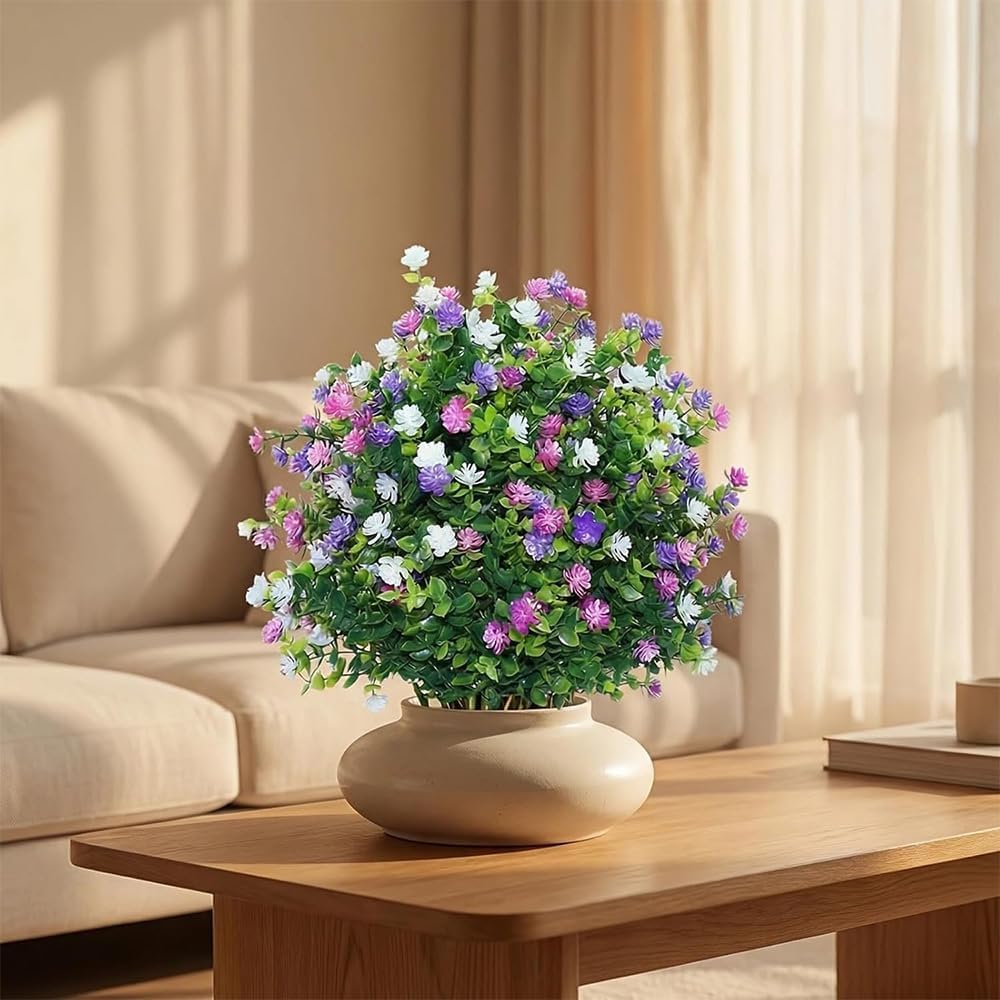 Artificial Potted Trees with Ground Stakes, UV Resistant Camellia Topiary Fake Evergreen Shrubs Bushes Plants with Ground Spike, Fake Plants for Outdoor Indoor Front Porch Garden (4pcs)