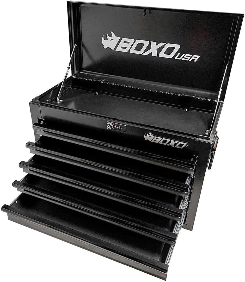 BOXO USA Heavy Duty 26" Toolbox 103 Piece MotoBox Locking Tool Set with 5 Drawers Carry Box (Black)