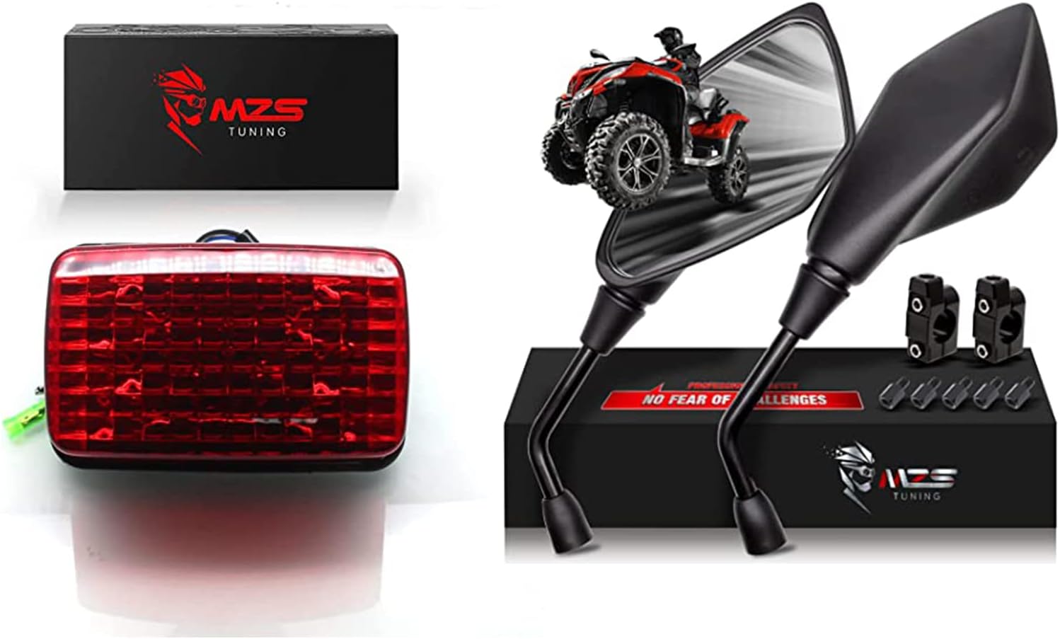 MZS ATV Mirrors + Tail Light Compatible with Big Bear Bruin Grizzly Kodiak Rhino Viking Wolverine