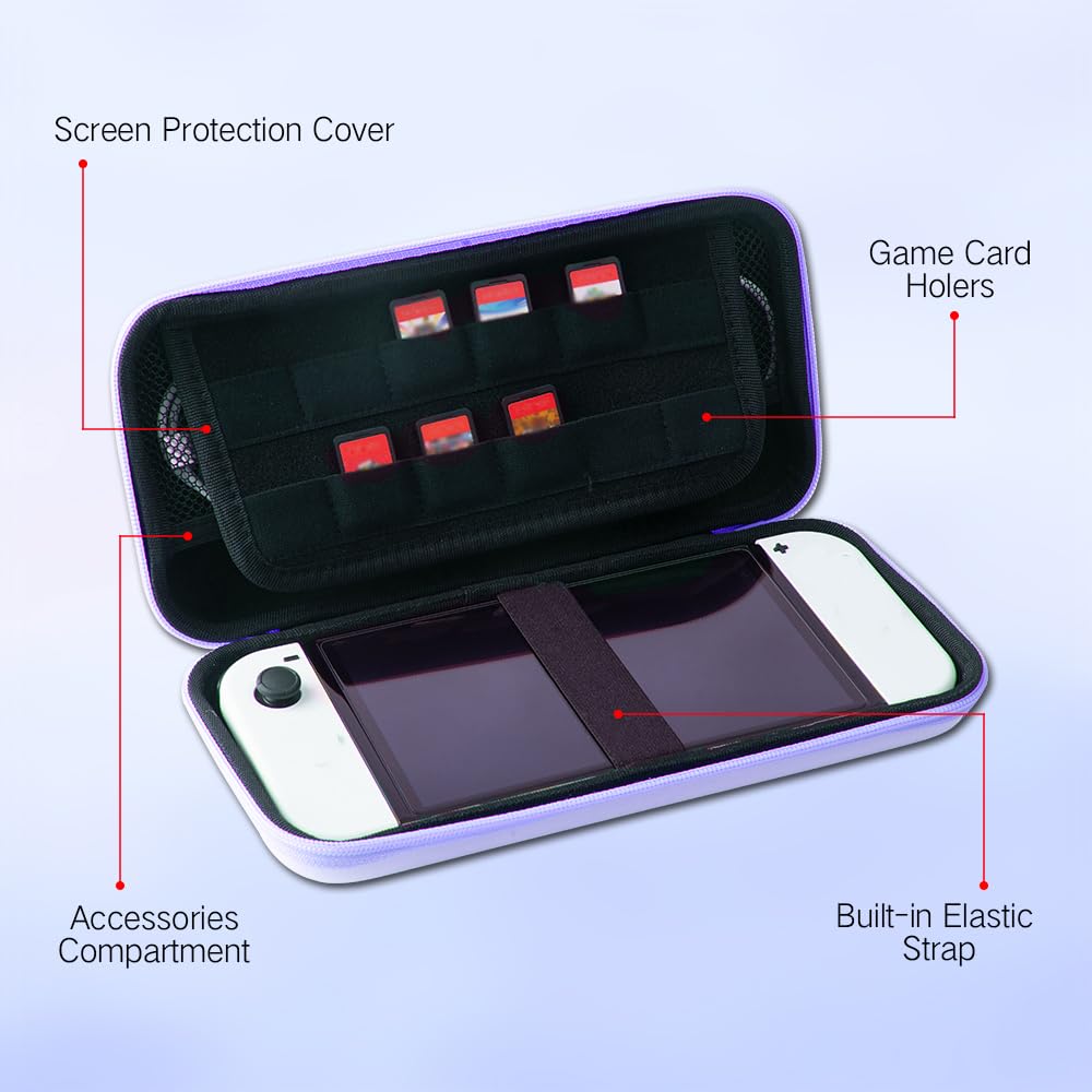 PERFECTSIGHT Switch Carrying Case for Nintendo Switch OLED, Cute Portable Travel Switch OLED Carry Case Inner Protective Storage Bag for NS Console & Accessories (Purple Party) - Image 3