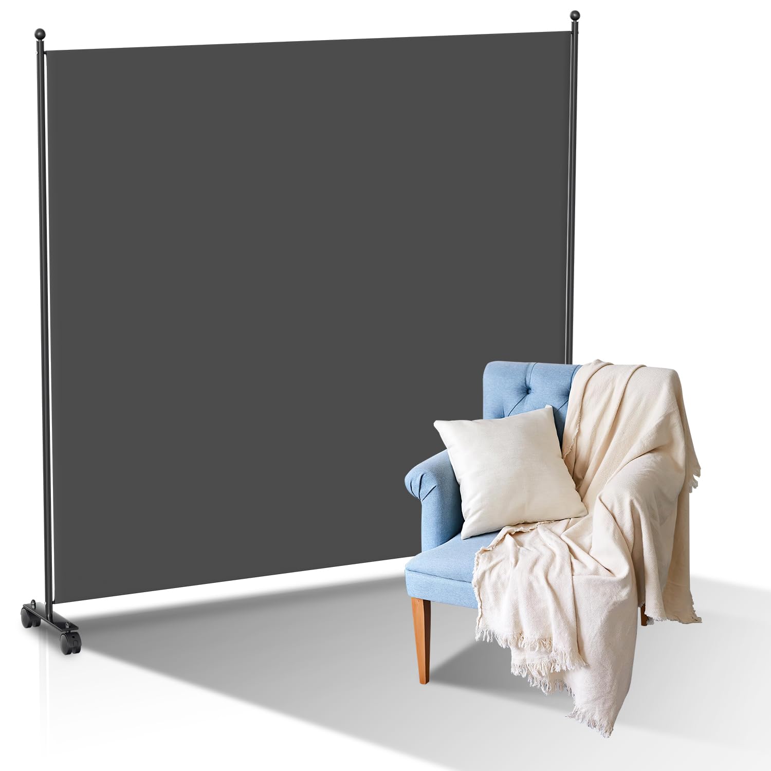 Biombo biombo con ruedas, separador de ambientes, 1 pieza, opaco, para casa, oficina, terraza, 187 x 181 cm, antracita