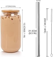 Vista 2 de ANOTION Vaso con tapas y pajilla, cubierta superior de bambú, vasos reutilizables de 20 onzas, vaso con exquisita caja de embalaje para viajes