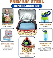 Vista 2 de kinsho Caja Bento de acero inoxidable para niños pequeños, bolsa de almuerzo aislada y botella de agua para niños pequeños. Contenedor de aperitivos