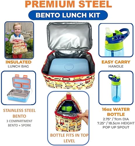 Miniatura 2 de Lonchera de acero inoxidable para niños pequeños con bolsa de almuerzo aislada, botella de agua, pequeña caja Bento para niños pequeños, contenedor