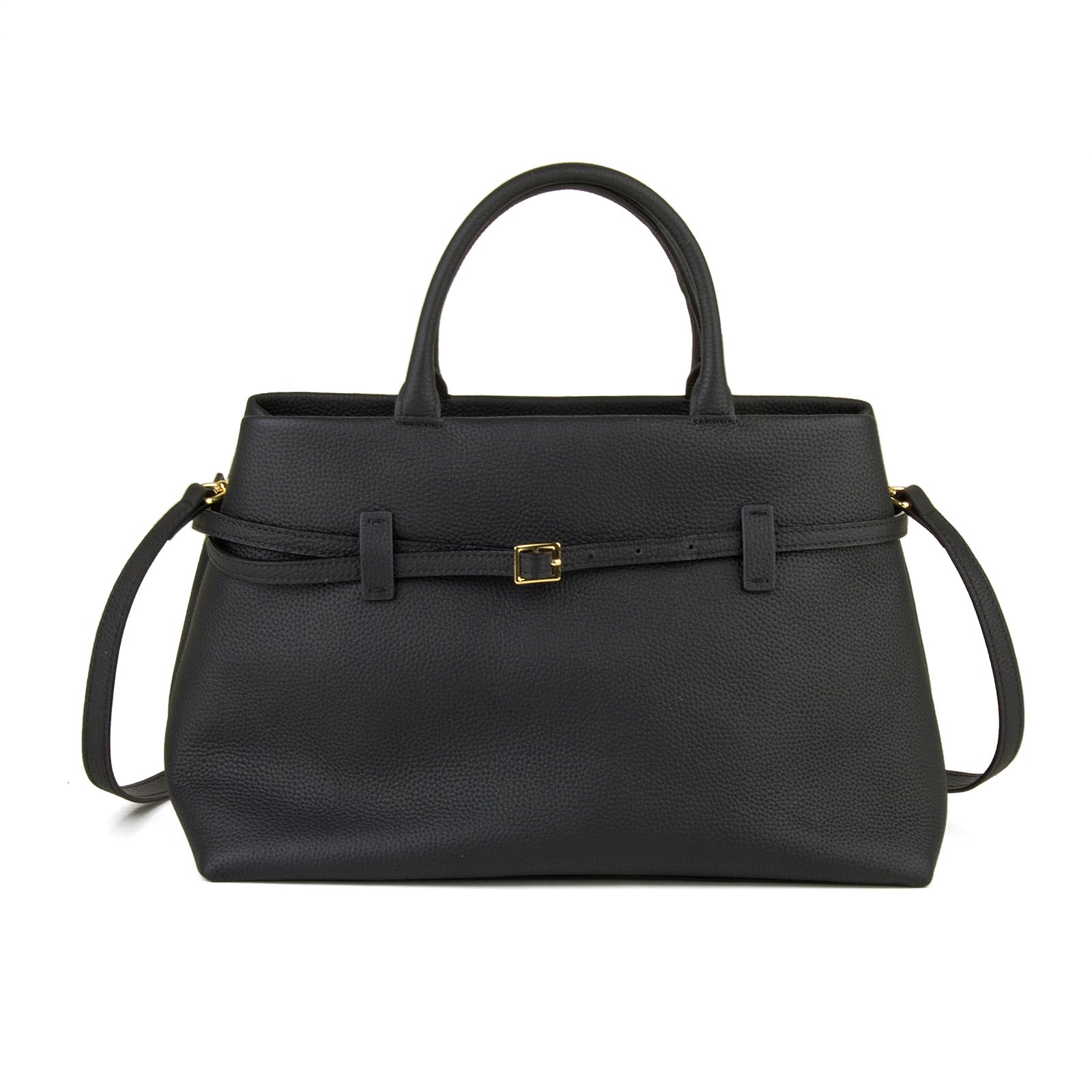 DONNAIN Full-Grain Cow Leather Top Handle Satchel, Tote Bag for Women Work and Shoulder Crossbody Bag with Adustable Strap (Black)