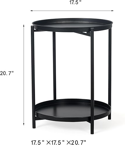 Miniatura 9 de Homebeez Mesa de bandeja negra, mesa auxiliar redonda, mesa decorativa para sofá, aperitivos, plantas de café, mesas decorativas para espacios
