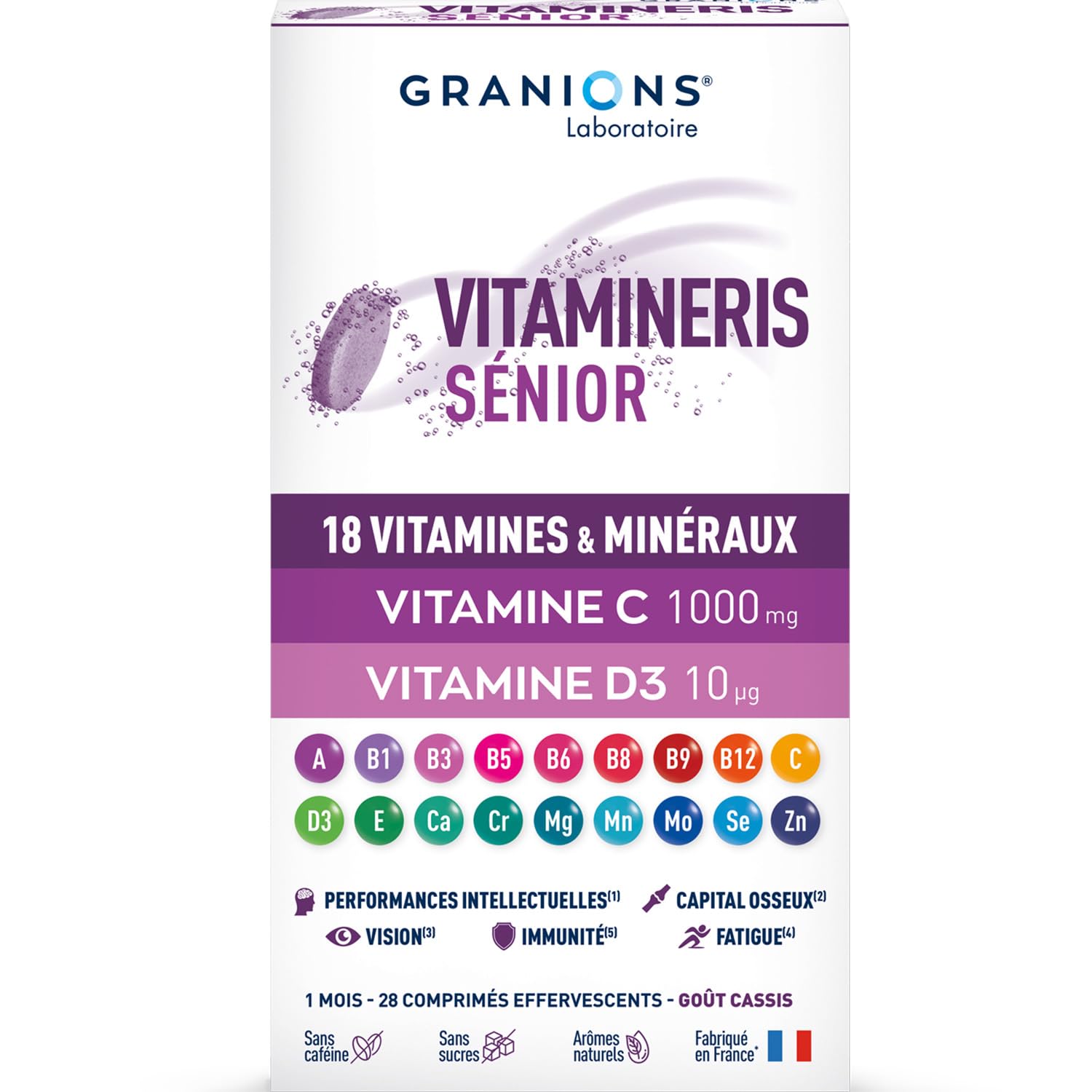 Vitamineris Sénior 1000mg - Effervescents - 50 ans et plus - Fonctions cognitives - Immunité