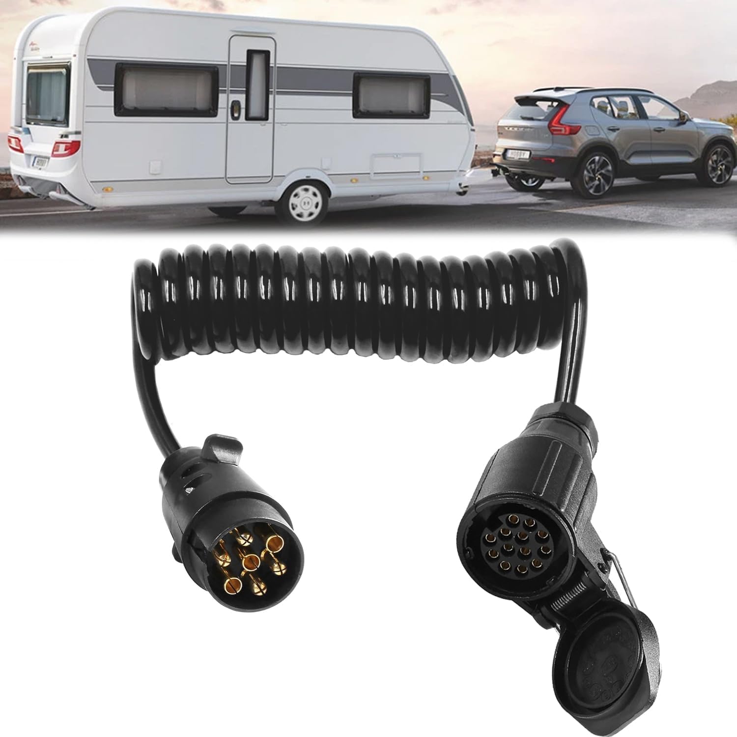 Techfection Anhänger Verlängerungskabel 7 auf 13 polig 2,5m Spiralkabel Anhänger Kupplung Stecker Adapterkabel für Wohnwagen Wohnmobil Caravan PKW Bootstrailer RV Traktor Fahrradträger