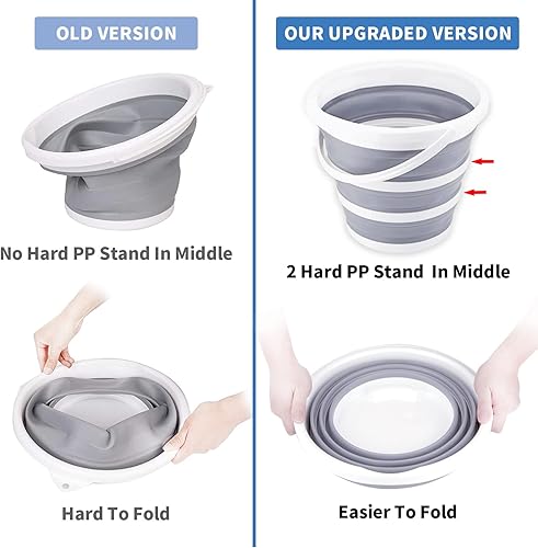 Miniatura 3 de Paquete de 2 cubos plegables de 10 litros, 2.6 galones, cubo de limpieza, plegable, portátil, pequeño suministro de agua de plástico para jardín,