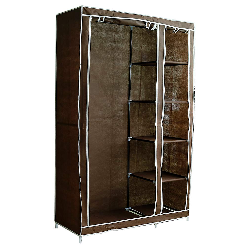 Aramrio de Tela, Armario Portátil con Varillas para Colgar, Perchero, Plegable, Guardarropa, para Dormitorio, Estudio,Armario Closet Organizador Plegable para Ropa Ropero(marrón, 110*45*178cm)