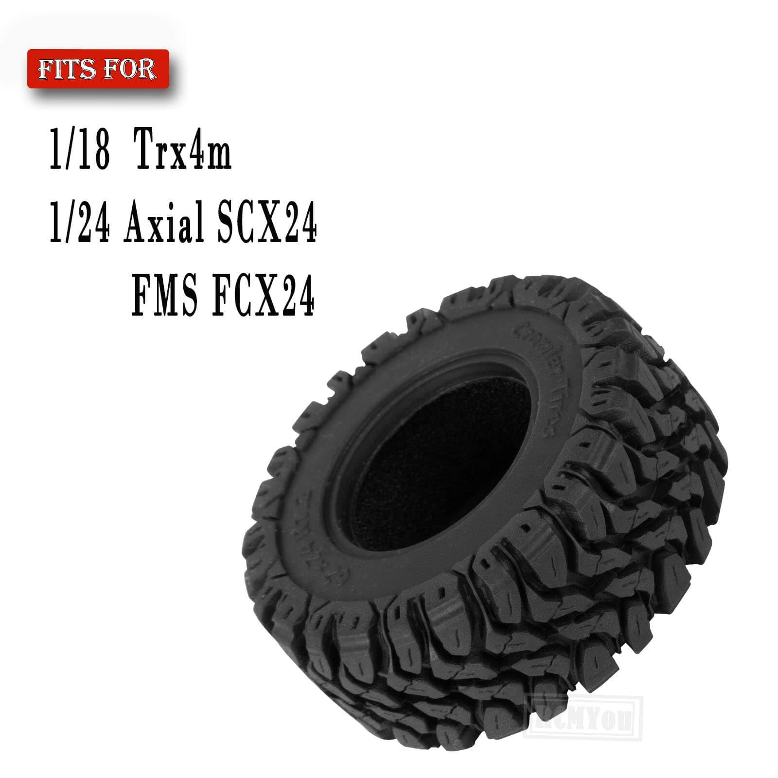 RCMYou RC 1.2in Tires Rubber TiresFetal ski for 1/18 TRX4M;1/24 SCX24 FCX24 AX24 FCX18 RC Crawler Car,RC 1.2 Tires Soft Sticky Rubber Tires(Black-B)