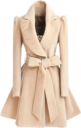 Cappotto Donna In Misto Lana Taglio Slim Doppiopetto Con Cintura &ndash; Stile Trench Coreano Con Bordino In Finta Pelliccia