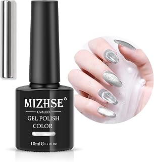 MIZHSE Universal Silver Cat Eye Gel Nail Polish, Magnetic Gel Polish Shiny Glitter Nail Gel with Magnet Stick, 10ml Galaxy Cateye Nail Polish Soak Off U V/LED Nail Art Salon Manicure DIY at Home