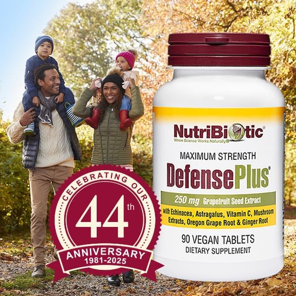 Miniatura 7 de NutriBiotic DefensePlus, 90 tabletas - Apoyo inmunológico 11 en 1 con vitamina C, zinc, extracto de semilla de pomelo, equinácea, raíz de astrágalo