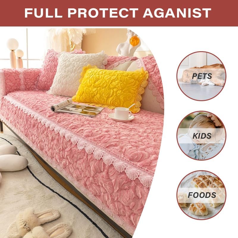 Miniatura 5 de Funda de sofá de felpa rosa con reposabrazos, antideslizante, suave y cálida, funda de sofá suave y gruesa, protector de muebles para perros, gatos,