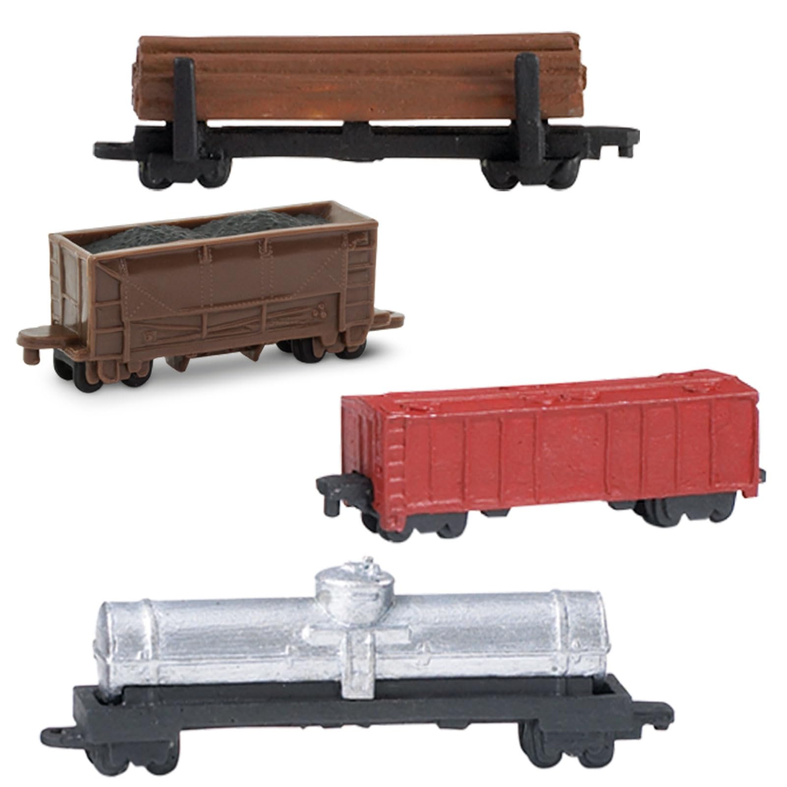 Safari Ltd Trains TOOB con 11 figuras pintadas a mano conectables, incluyendo estación de carga, vagón de carga, vagón de troncos, coche de carbón, vagón de combustible, carbón, motor de tren, 5